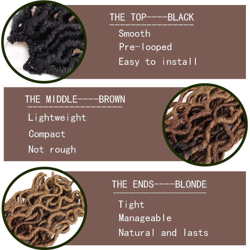 Liyate 18 Inch Goddess Faux locs Crochet Hair 6 Packs/Lot Soft Gypsy Locs Wavy Crochet Braids Dreadlocks 3 Tone Curly Wavy Twist Braiding Hair Extensions African Roots Braidï¼ˆ#1B/30/27) - Image 4